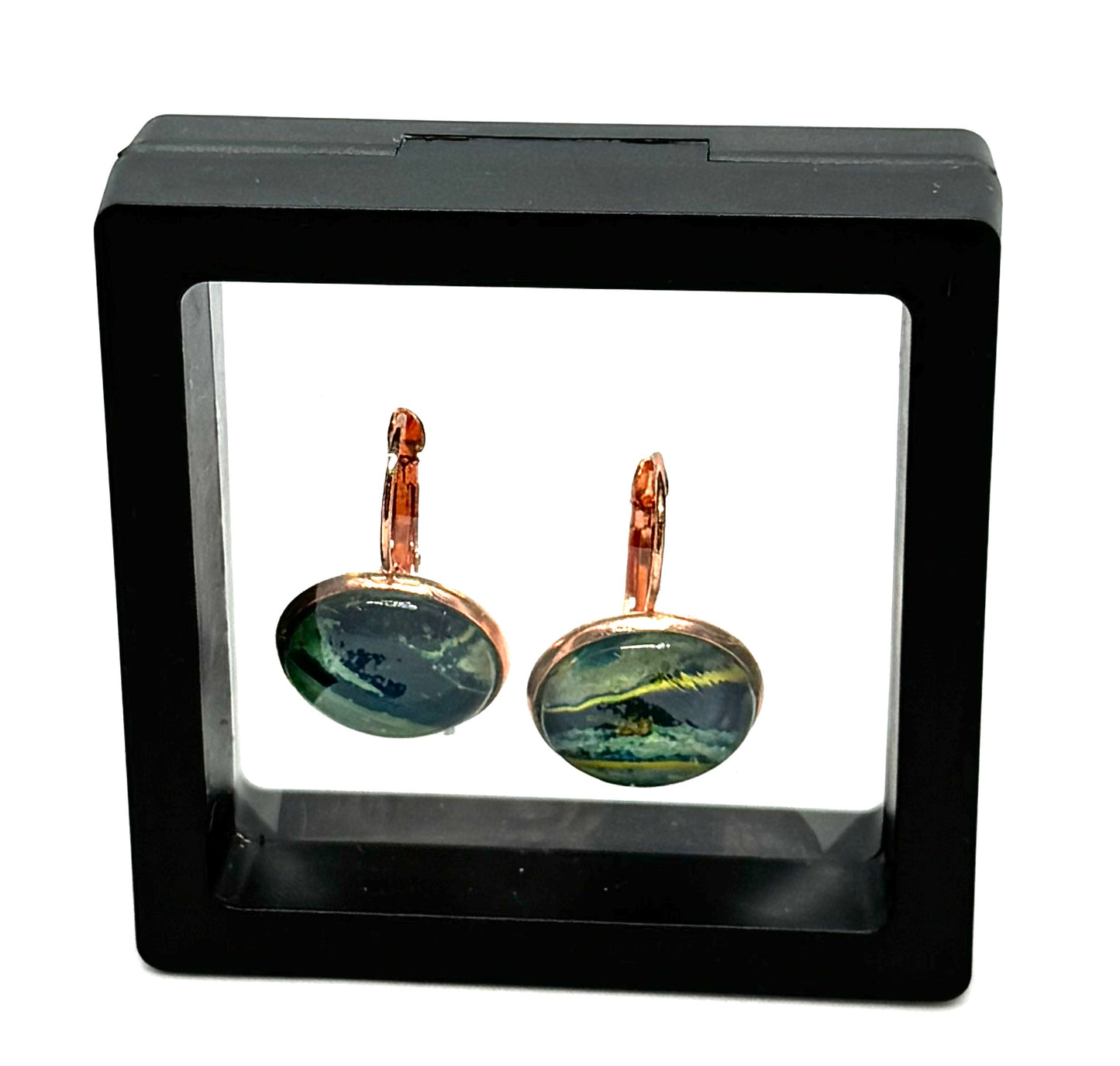 #30 Tempest & Tranquility Glass Dome Earrings – Paint Pour Art Earrings in Rose Gold