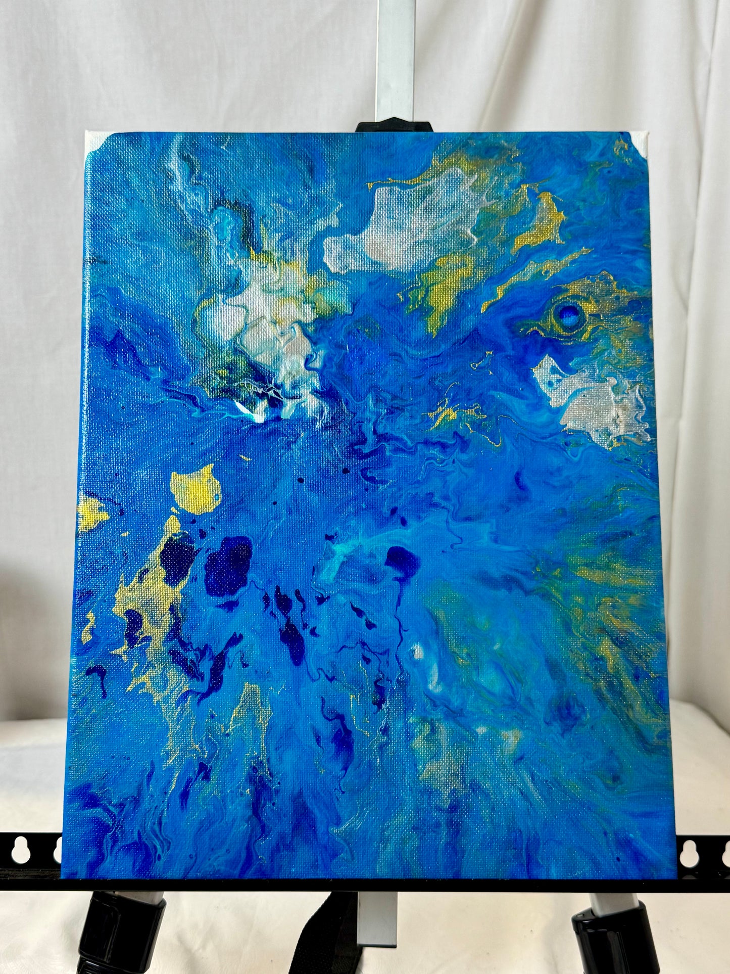 Primal Blue — 11x14 Blue & Gold Acrylic Paint Pour Canvas