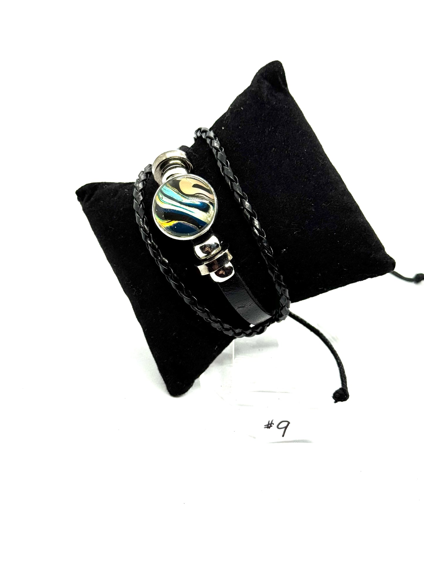 #9 Midnight Chaos Statement Bracelet – Handmade Abstract Resin Wrap Bracelet | One-of-a-Kind FDSS Wearable Art | Dark Aesthetic Leather Wrap Jewelry.