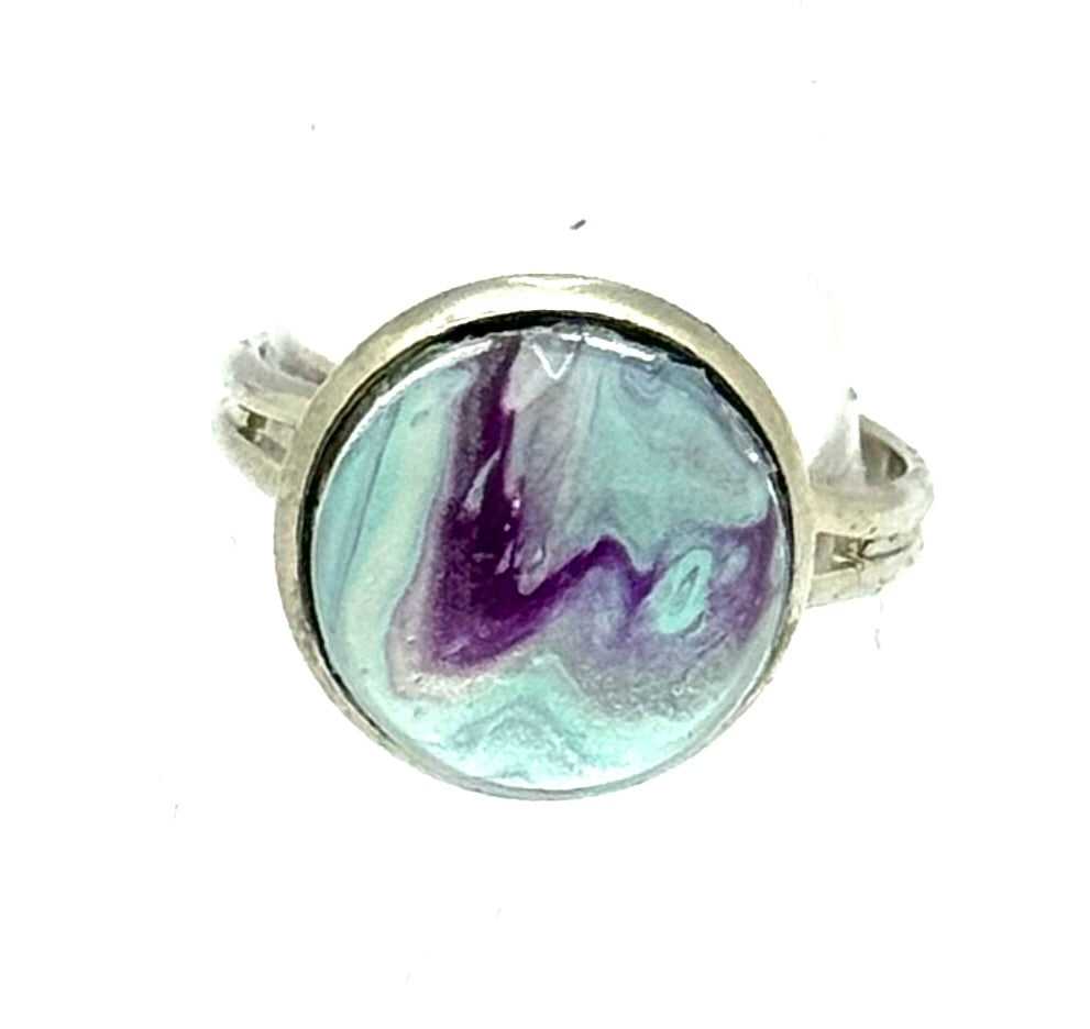#5 Mint Mirage Glass Dome Ring – Purple & Aqua Swirl Statement Ring