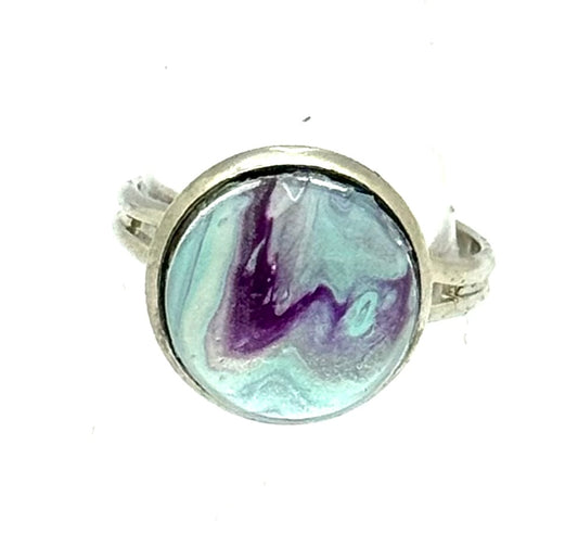 #5 Mint Mirage Glass Dome Ring – Purple & Aqua Swirl Statement Ring