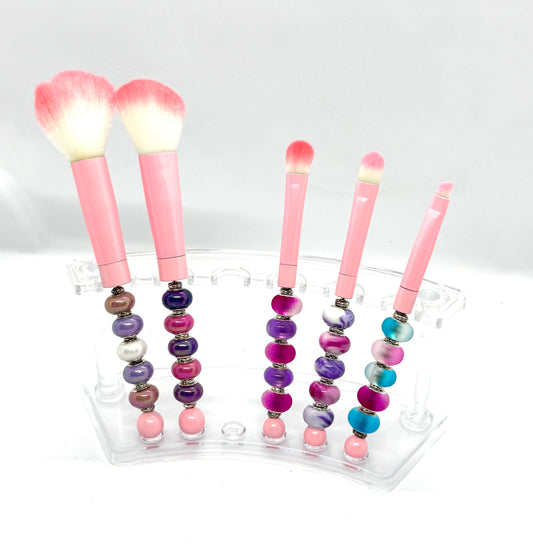 The Pink Perfectionist™ Handmade Beaded Makeup Brush Set – 5 Piece Glam Collection