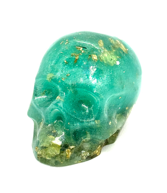 “Ocean Poison” Teal & Gold Skull – Resin Chaos Piece