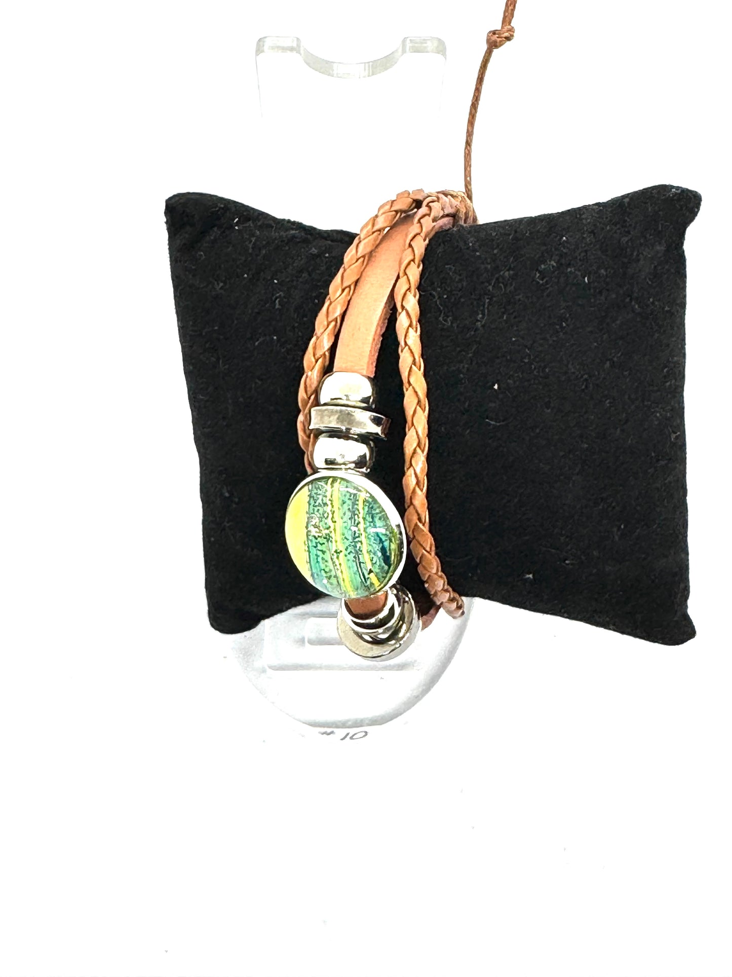 #10 FDSS Toxic Glow Leather Wrap Bracelet — Green Chaos Glass Dome | Handmade One-of-One Statement Jewelry | Earthy Dark Aesthetic Wrist Armor