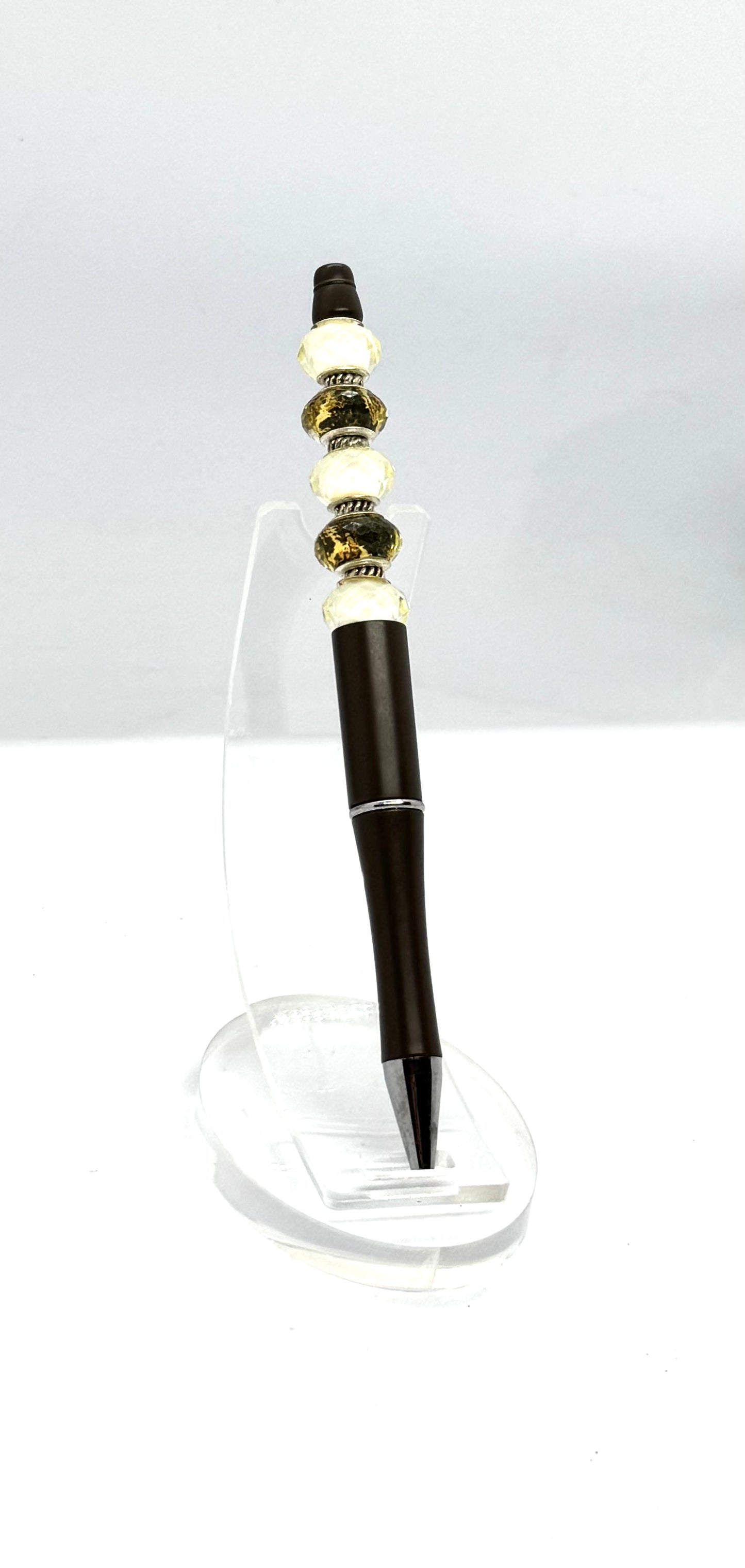 The Professional Overthinker – Brown & Gold Beaded Pen with Ink Refill
