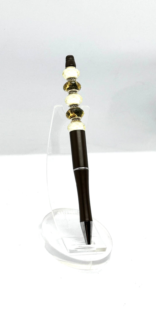 The Professional Overthinker – Brown & Gold Beaded Pen with Ink Refill