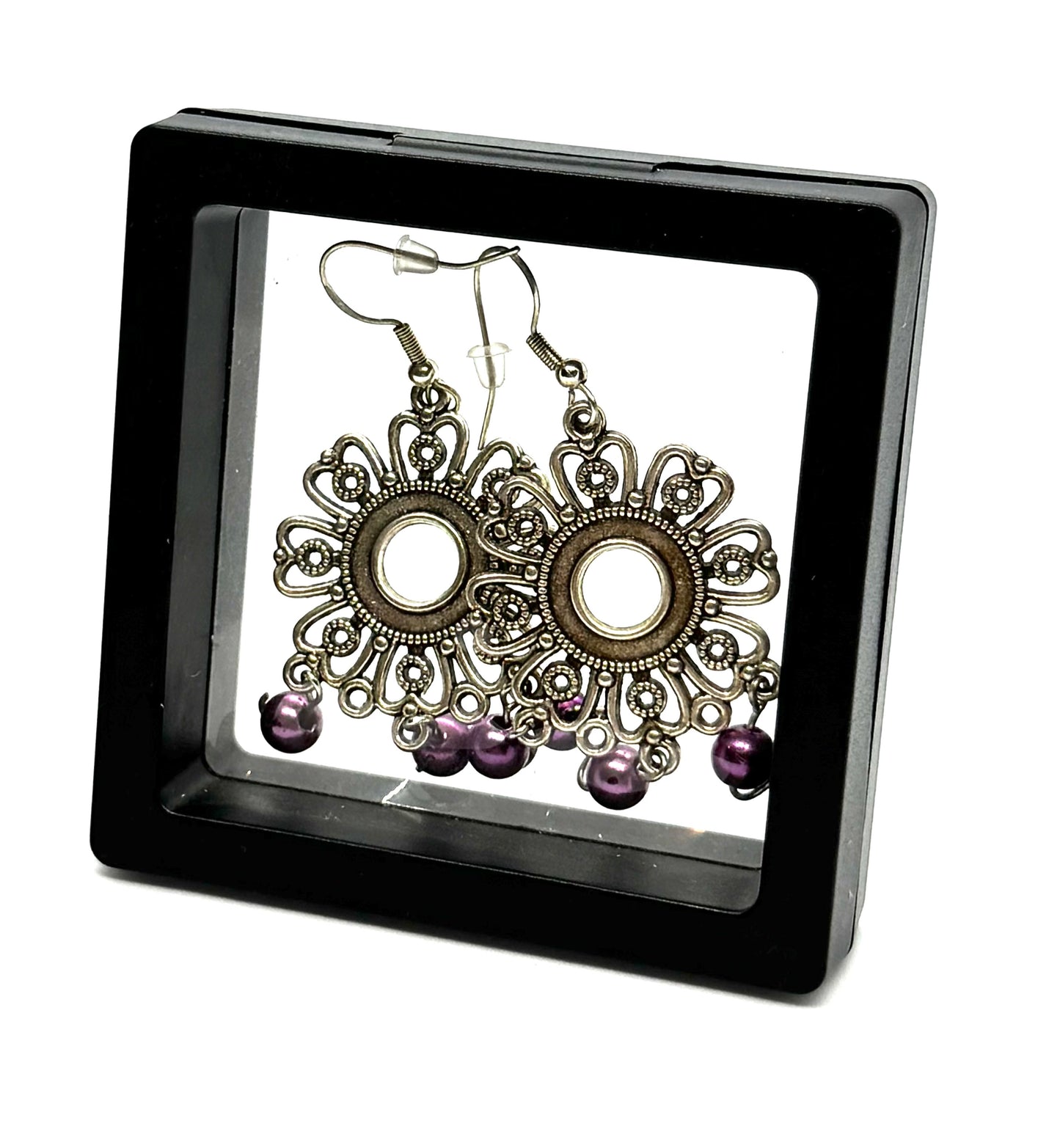 #3 Purple Moonflower Chaos Earrings – FDSS Silver Filigree Dangles