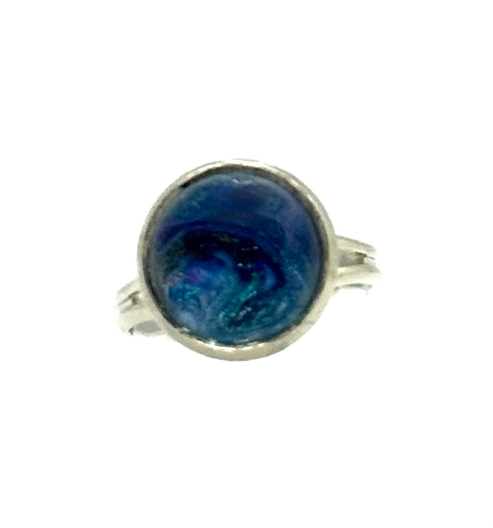 #4 Midnight Tide Glass Dome Ring – Deep Blue Swirl Statement Ring