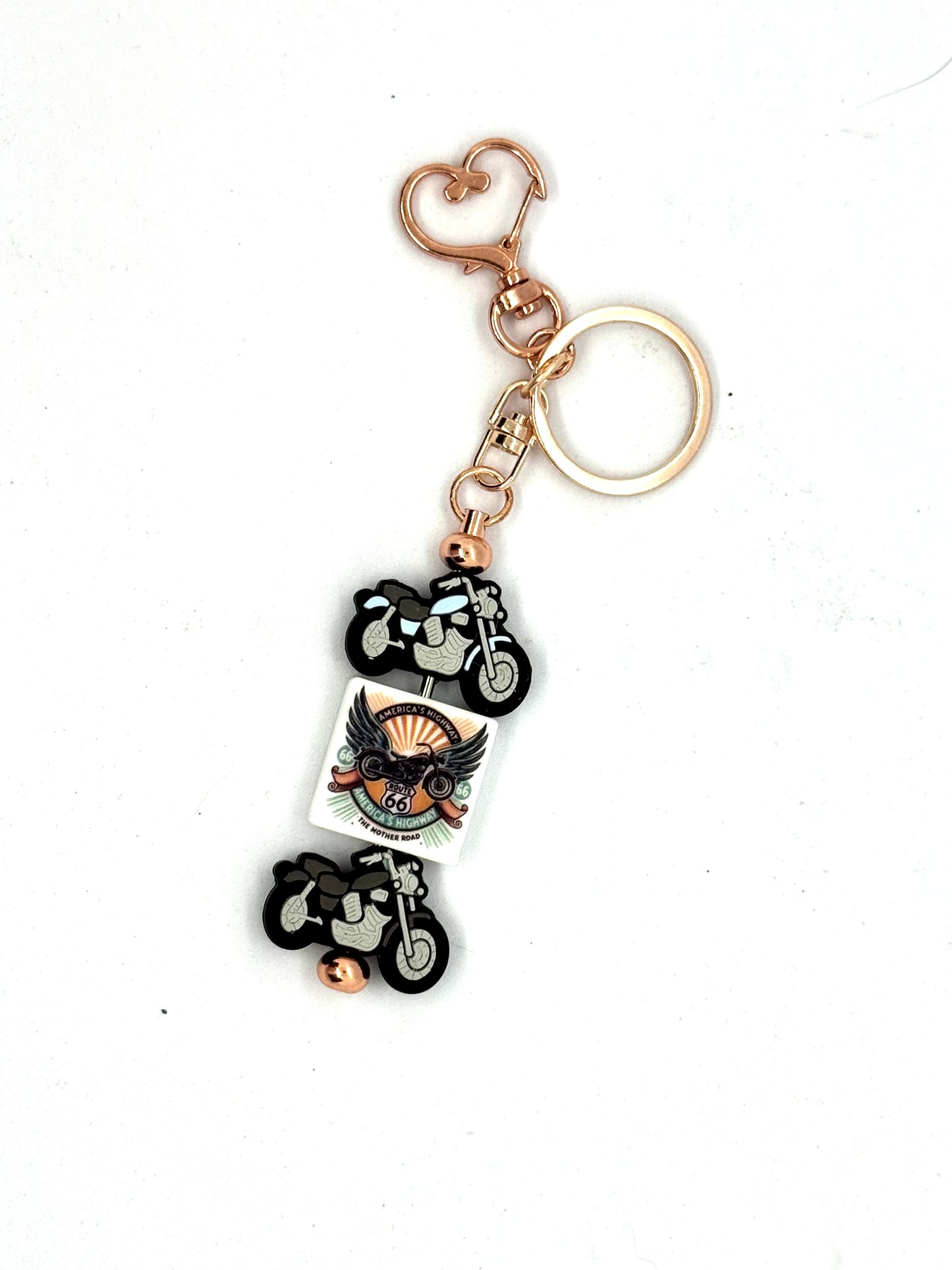 FDSS “Born to Roam, Forced to Adult” Motorcycle Route 66 Handmade Beaded Keychain