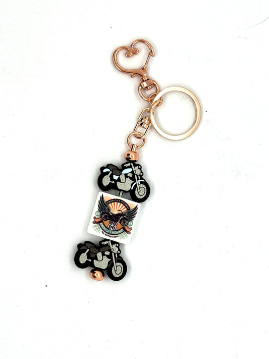FDSS “Born to Roam, Forced to Adult” Motorcycle Route 66 Handmade Beaded Keychain