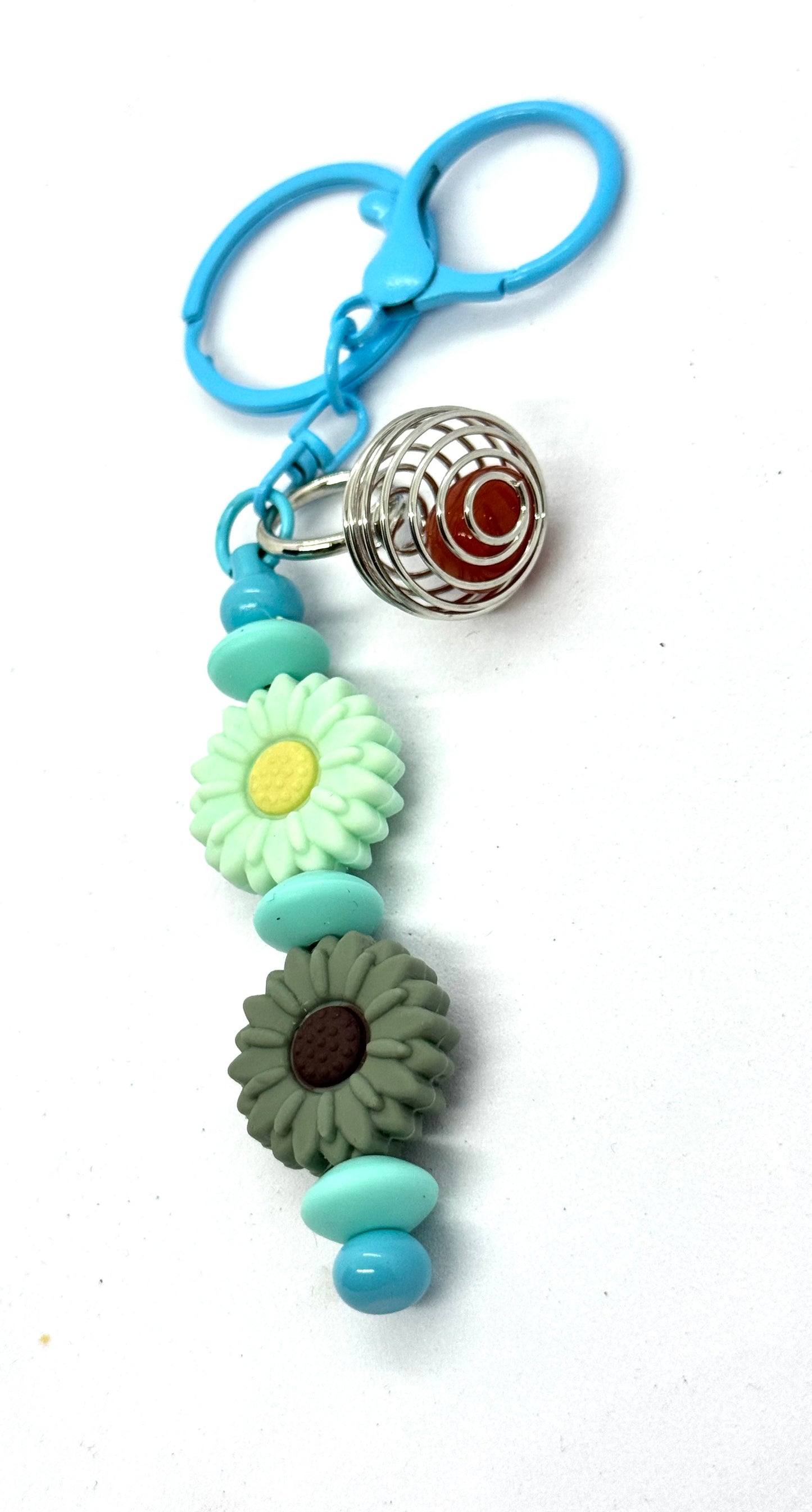 Bloom Through the Chaos | Handmade Double Daisy & Gemstone Keychain