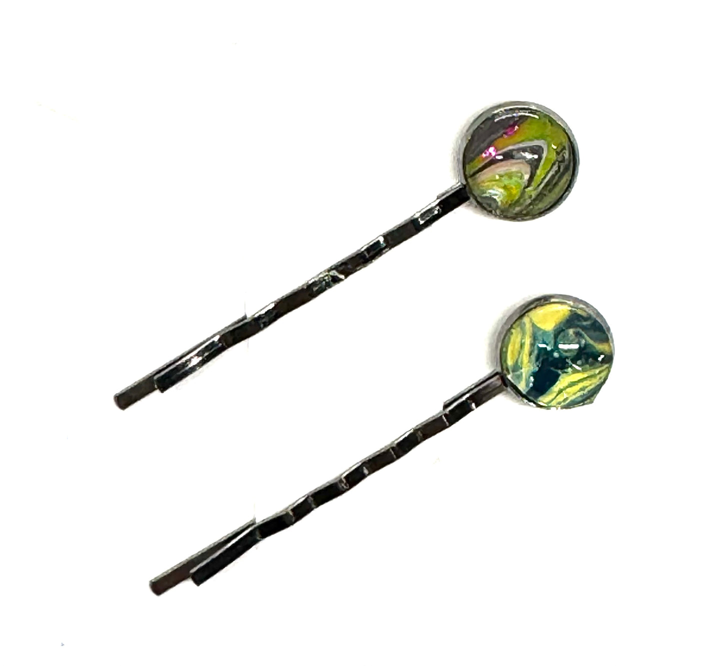 #1 Sun Toxic Bobby Pins – Yellow & Green Swirl Set (2pc)