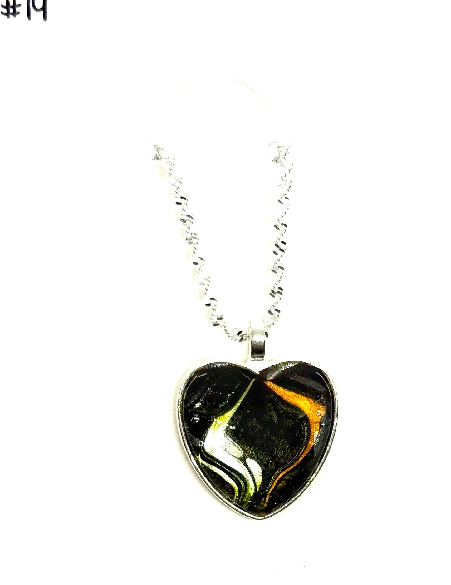 #19 Toxic Sweetheart – Black, Orange & White Paint Pour Heart Necklace | FDSS Original