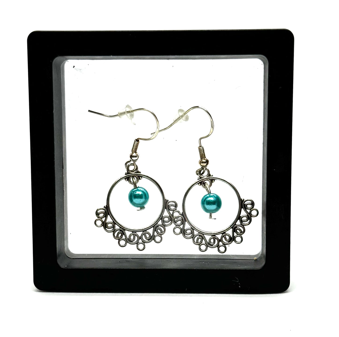#2 Turquoise Chaos Orbit Earrings – FDSS Handmade Silver Swirl Dangles
