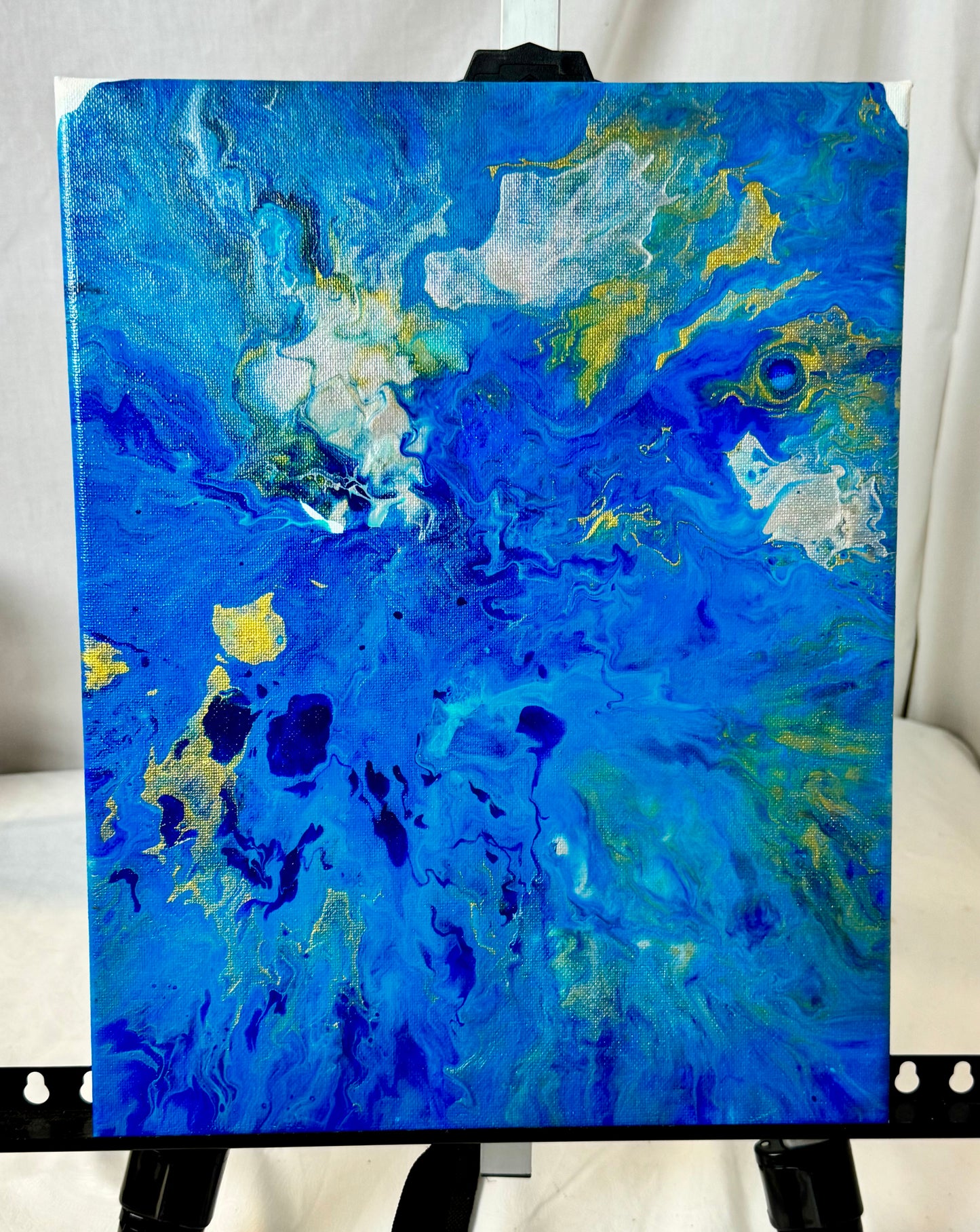 Primal Blue — 11x14 Blue & Gold Acrylic Paint Pour Canvas