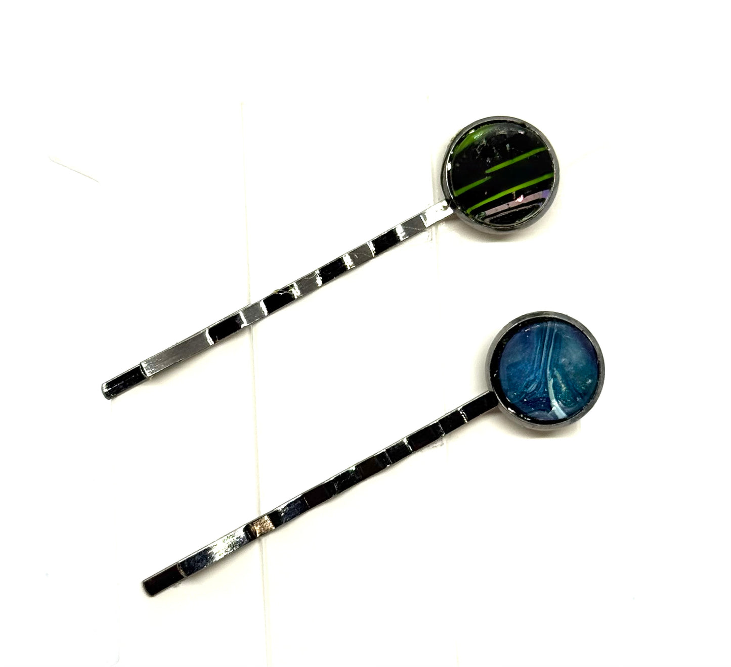 #4 Toxic Energy Bobby Pins – Black & Neon Green Swirl Set (2pc)