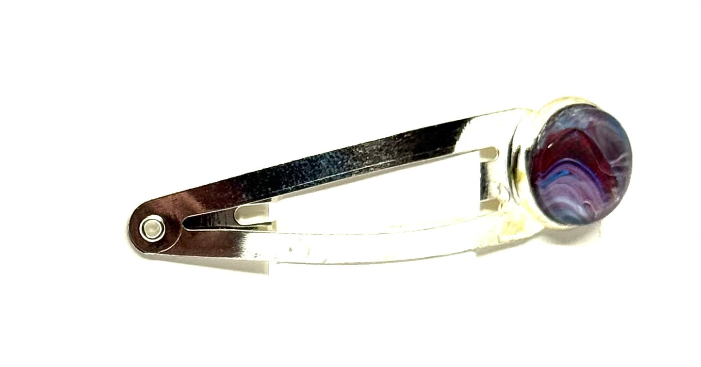 The “Running on Sass & Spite” Handmade Snap Hair Clip – Burgundy & Midnight Swirl