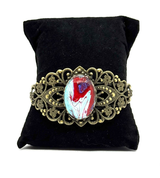 #4 “Red Flag Energy Filigree Cuff – Loud, Bold, and Not Your Problem”