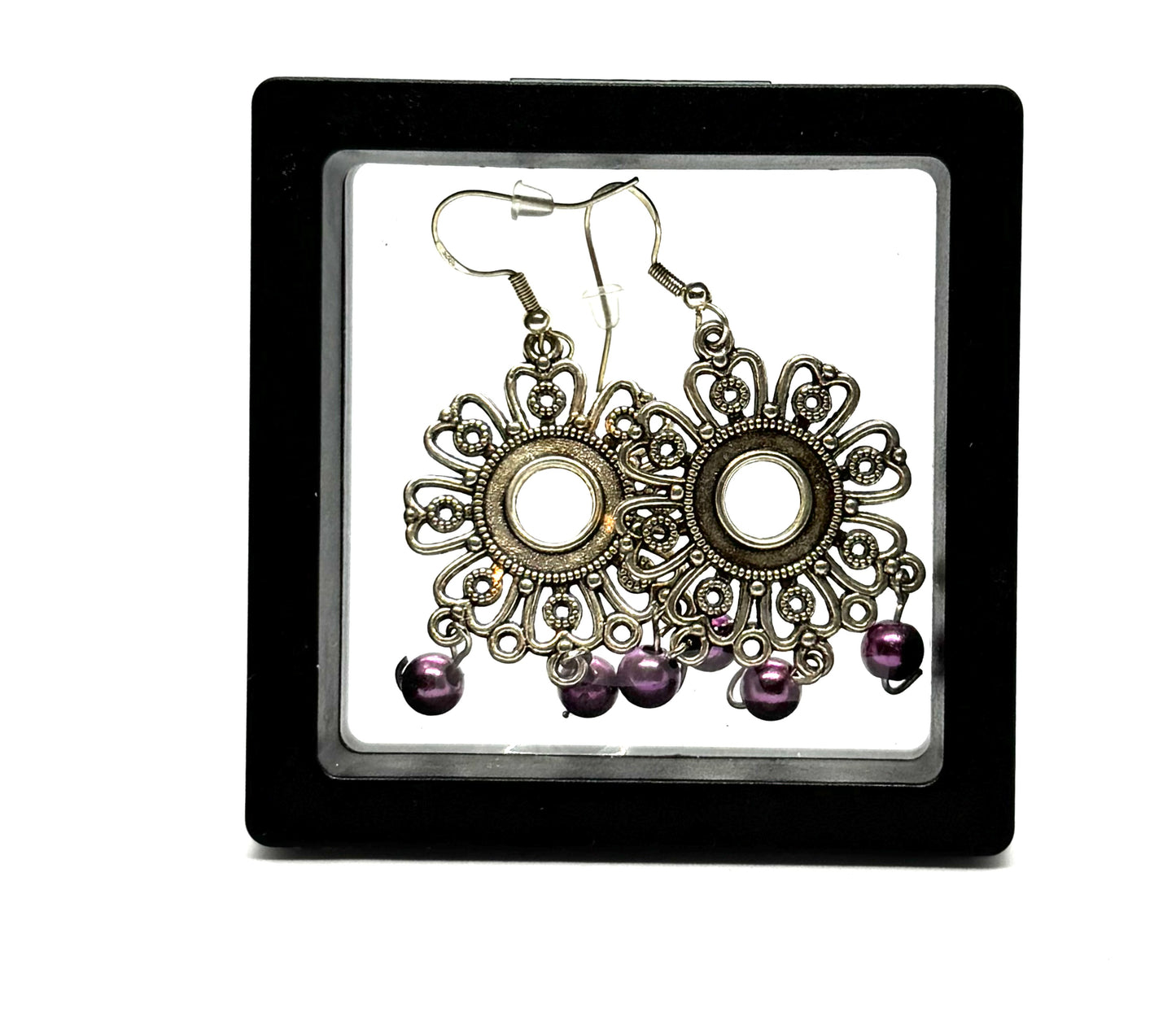 #3 Purple Moonflower Chaos Earrings – FDSS Silver Filigree Dangles