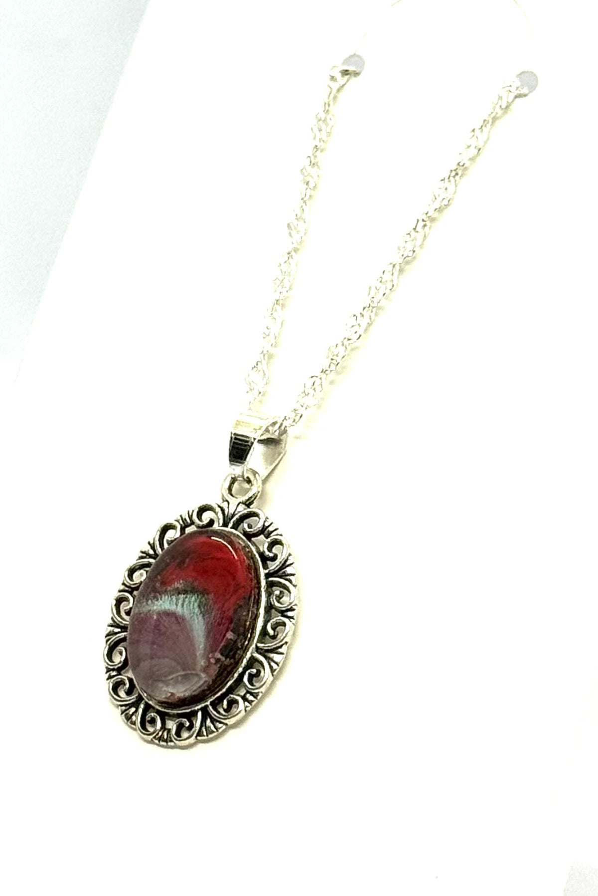 Pretty With Complications Necklace | 20” Sterling Silver Oval Paint Pour Necklace