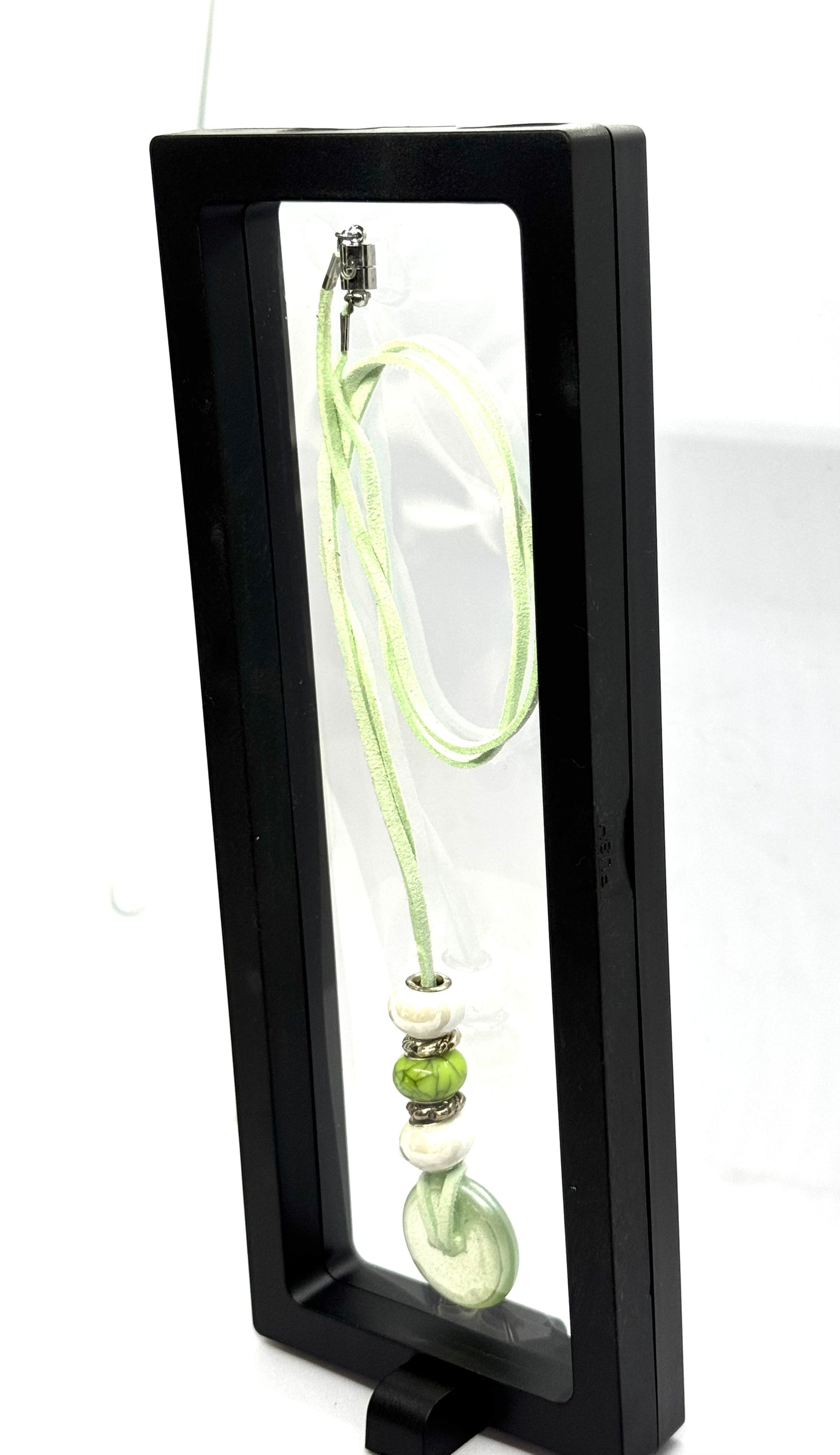 Lime Green Beaded Pendant Necklace | Magnetic Clasp | Handmade Statement Chaos