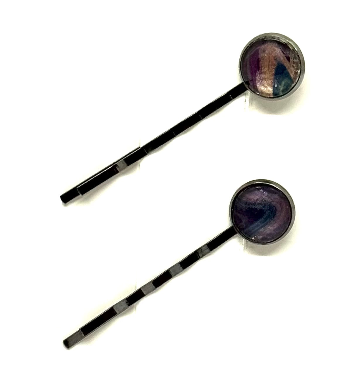 The “Midnight Mood Swing” Bobby Pin Set – Handmade Purple, Navy & Rose Gold Hair Pins (Set of 2)