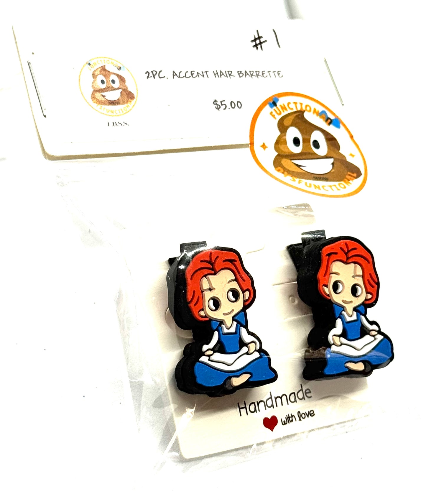 #1 Bookish Chaos Barrettes – Reading Girl Character Hair Clips (2pc Set)