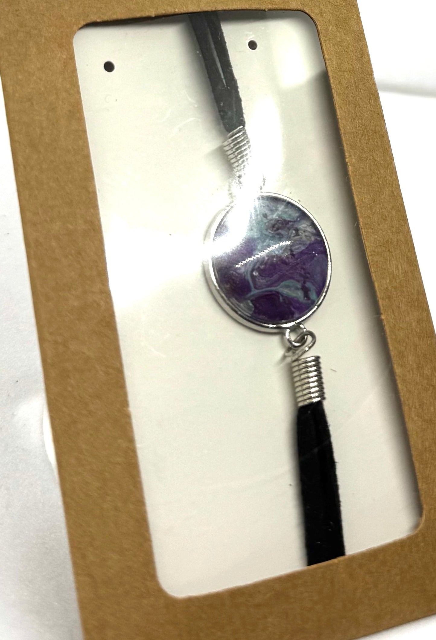 #2 Chaos Meets Cosmic Energy — Handmade Purple Galaxy Glass Dome Bracelet | Dark Aesthetic Leather Cord Statement Jewelry | One-of-a-Kind FDSS