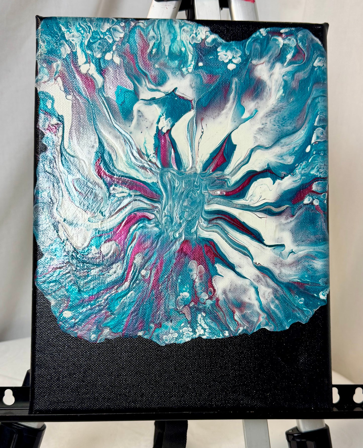 Jellyfish – Teal, White & Crimson Abstract Fluid Art Canvas