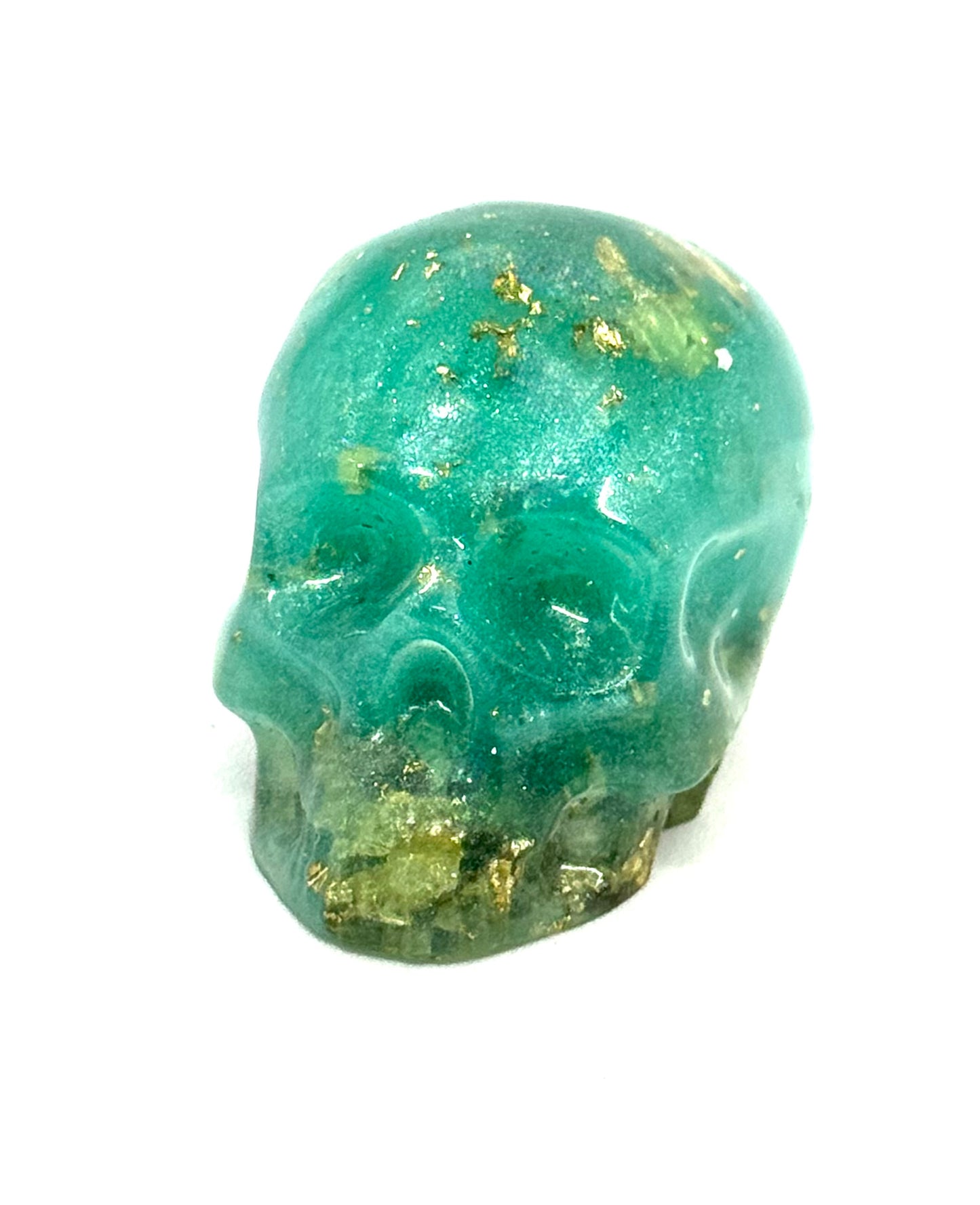 “Ocean Poison” Teal & Gold Skull – Resin Chaos Piece
