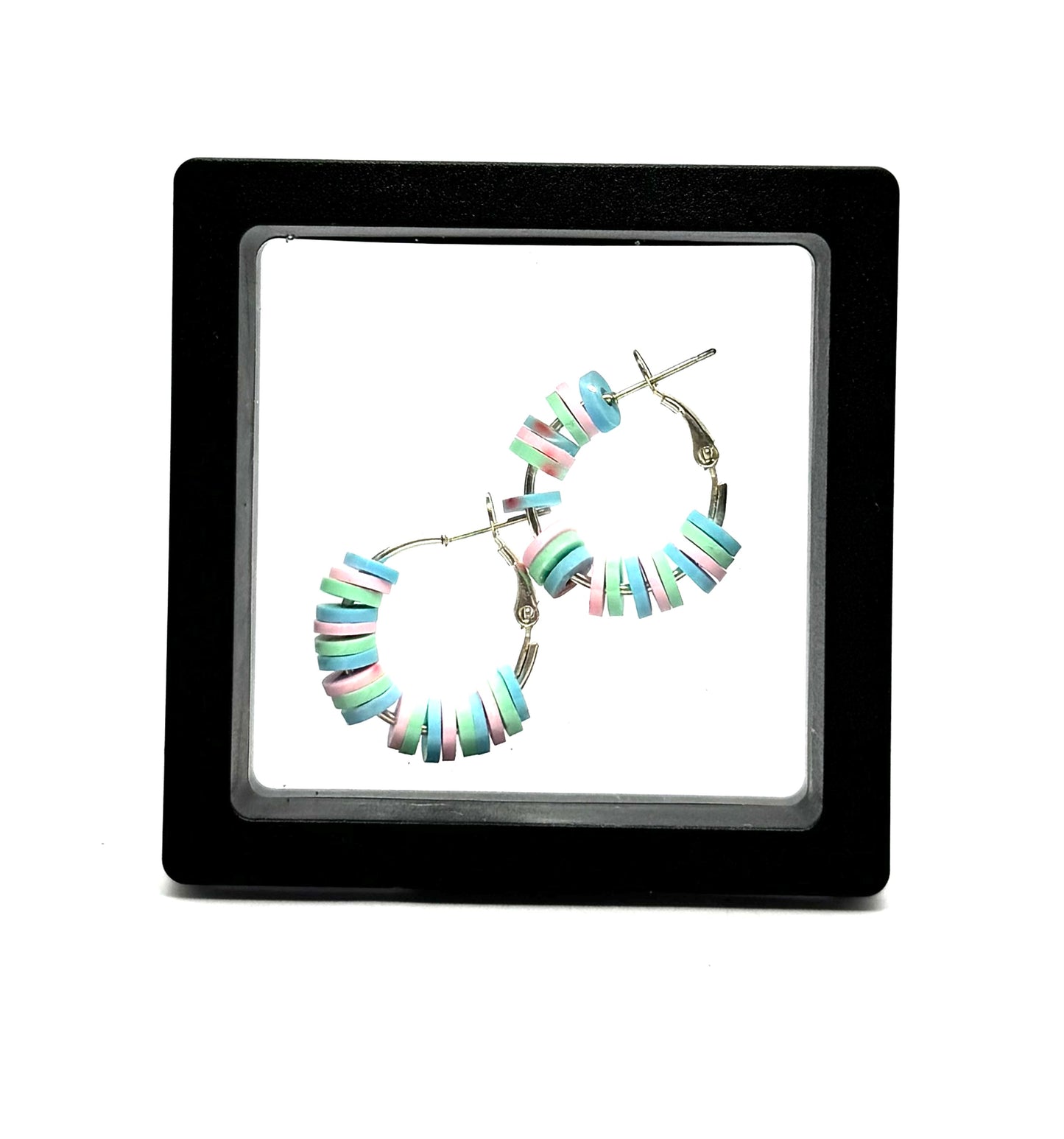#14 Cotton Candy Chaos Hoop Earrings – Pastel Beaded Silver Hoop Earrings