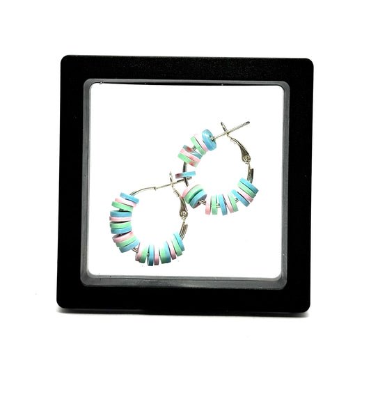 #14 Cotton Candy Chaos Hoop Earrings – Pastel Beaded Silver Hoop Earrings