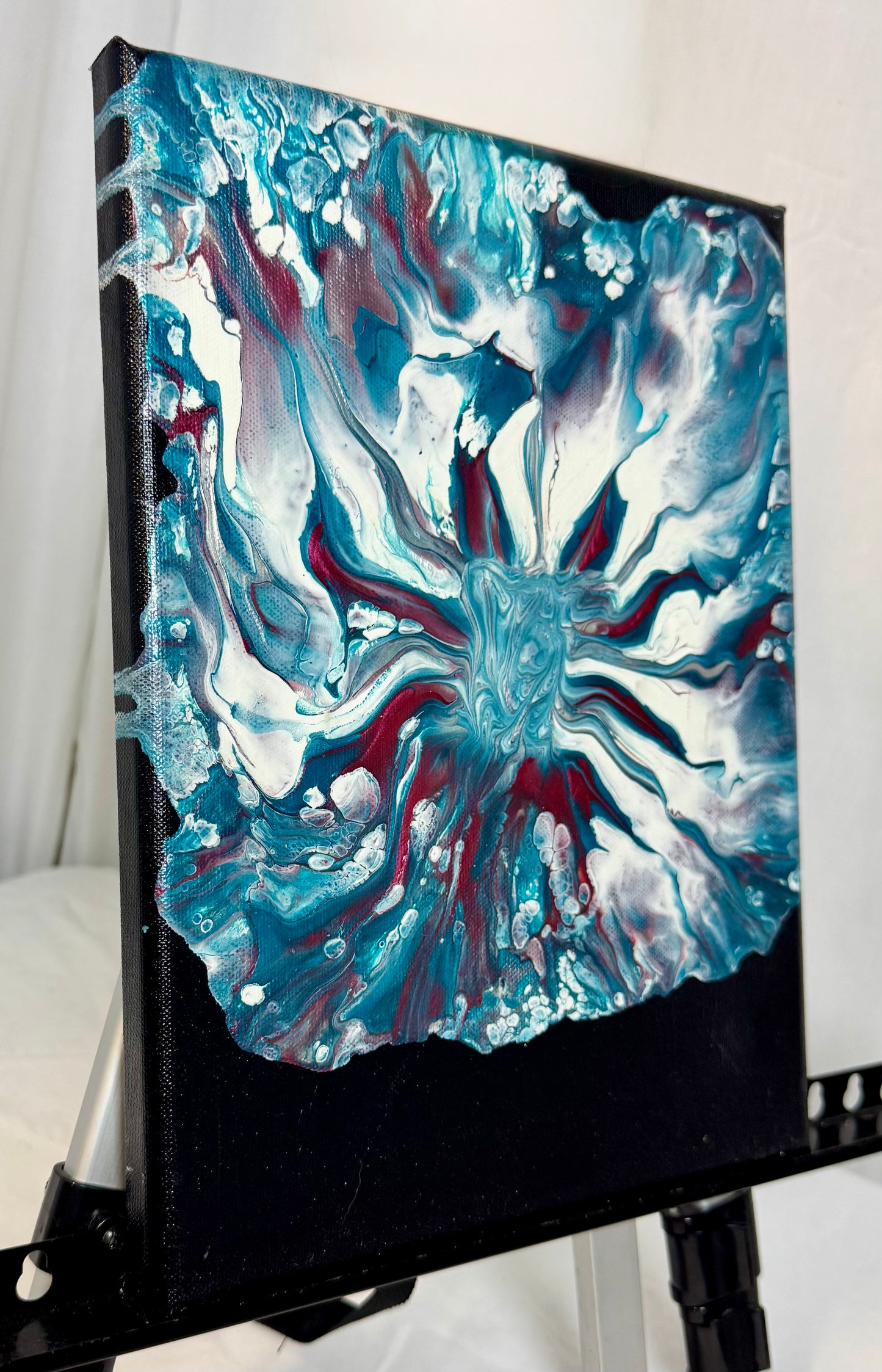 Jellyfish – Teal, White & Crimson Abstract Fluid Art Canvas