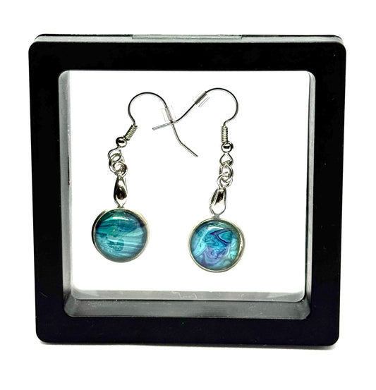 #33 Tides of Tranquility Earrings – Glass Dome Paint Pour Art Earrings