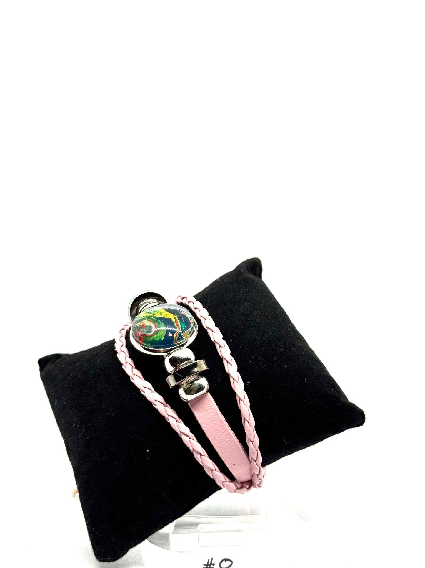 #8 FDSS Chaos Orbit Pink Wrap Bracelet — One-of-a-Kind Paint Pour Statement Piece | Handmade Resin Jewelry