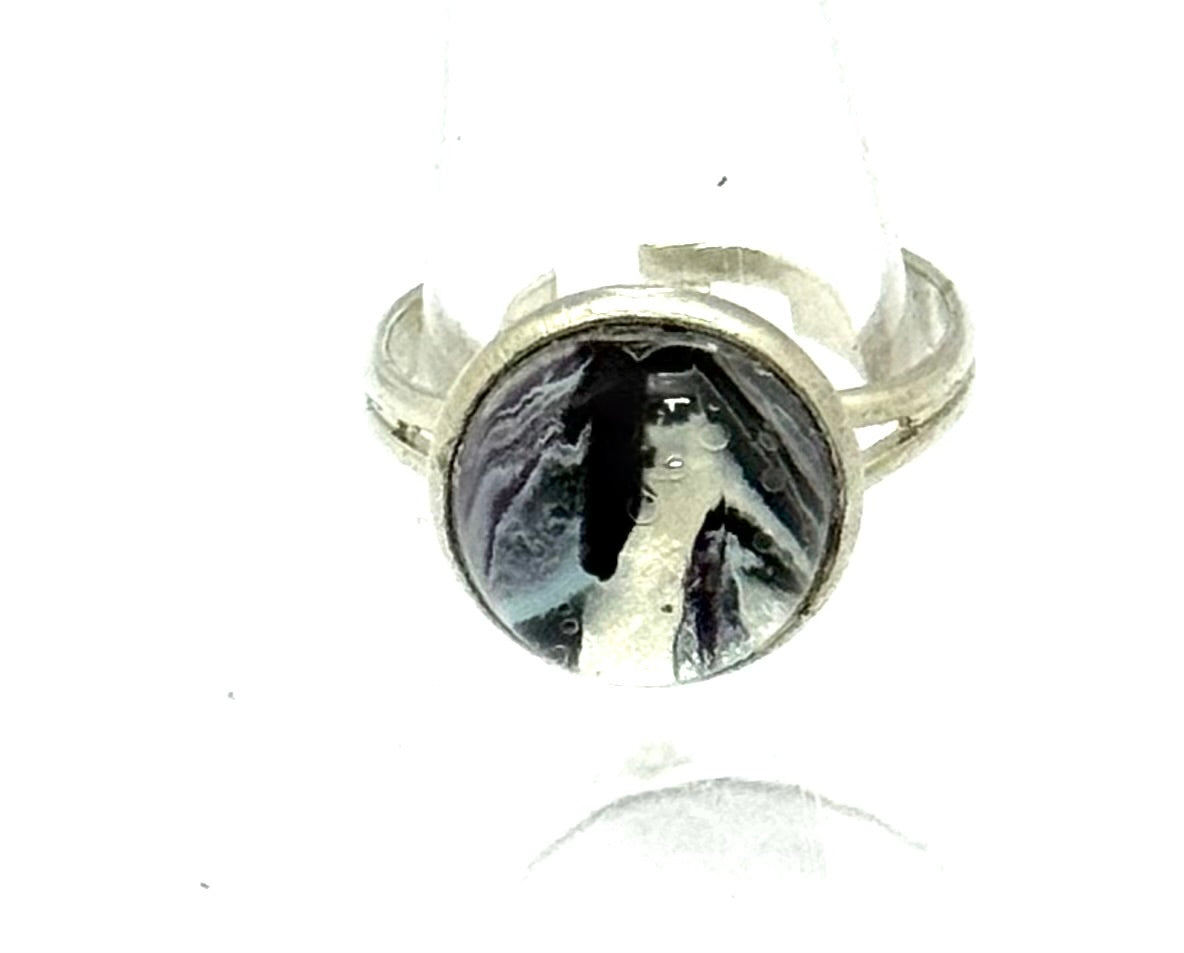 #6 Obsidian Silence Glass Dome Ring – Black & Silver Abstract Statement Ring