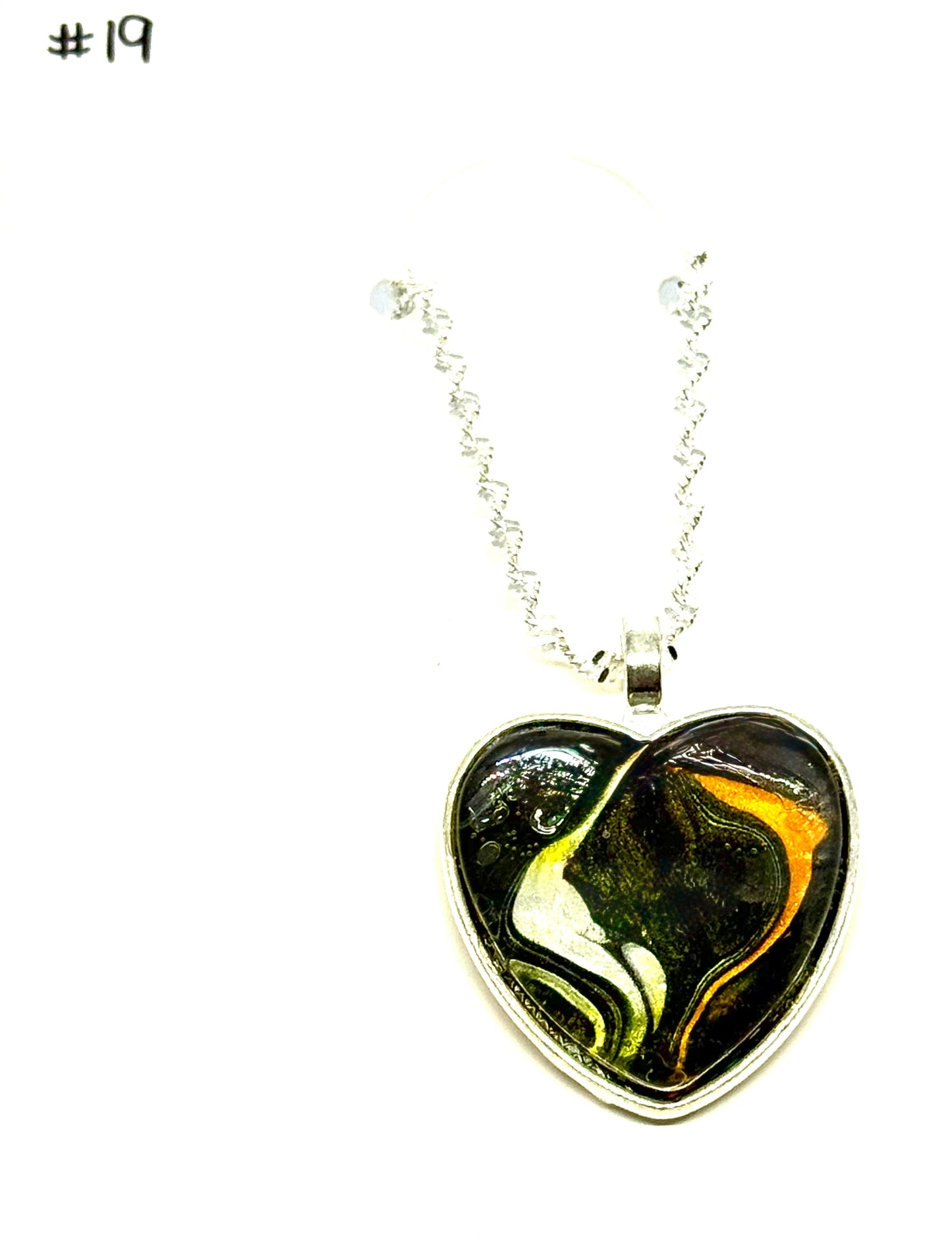 #19 Toxic Sweetheart – Black, Orange & White Paint Pour Heart Necklace | FDSS Original