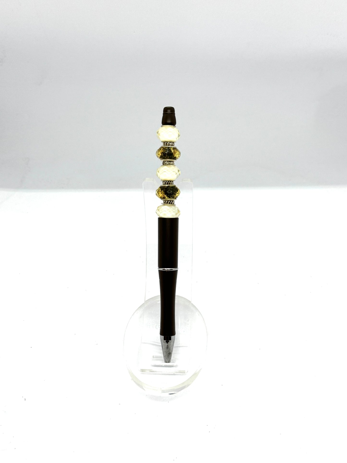 The Professional Overthinker – Brown & Gold Beaded Pen with Ink Refill