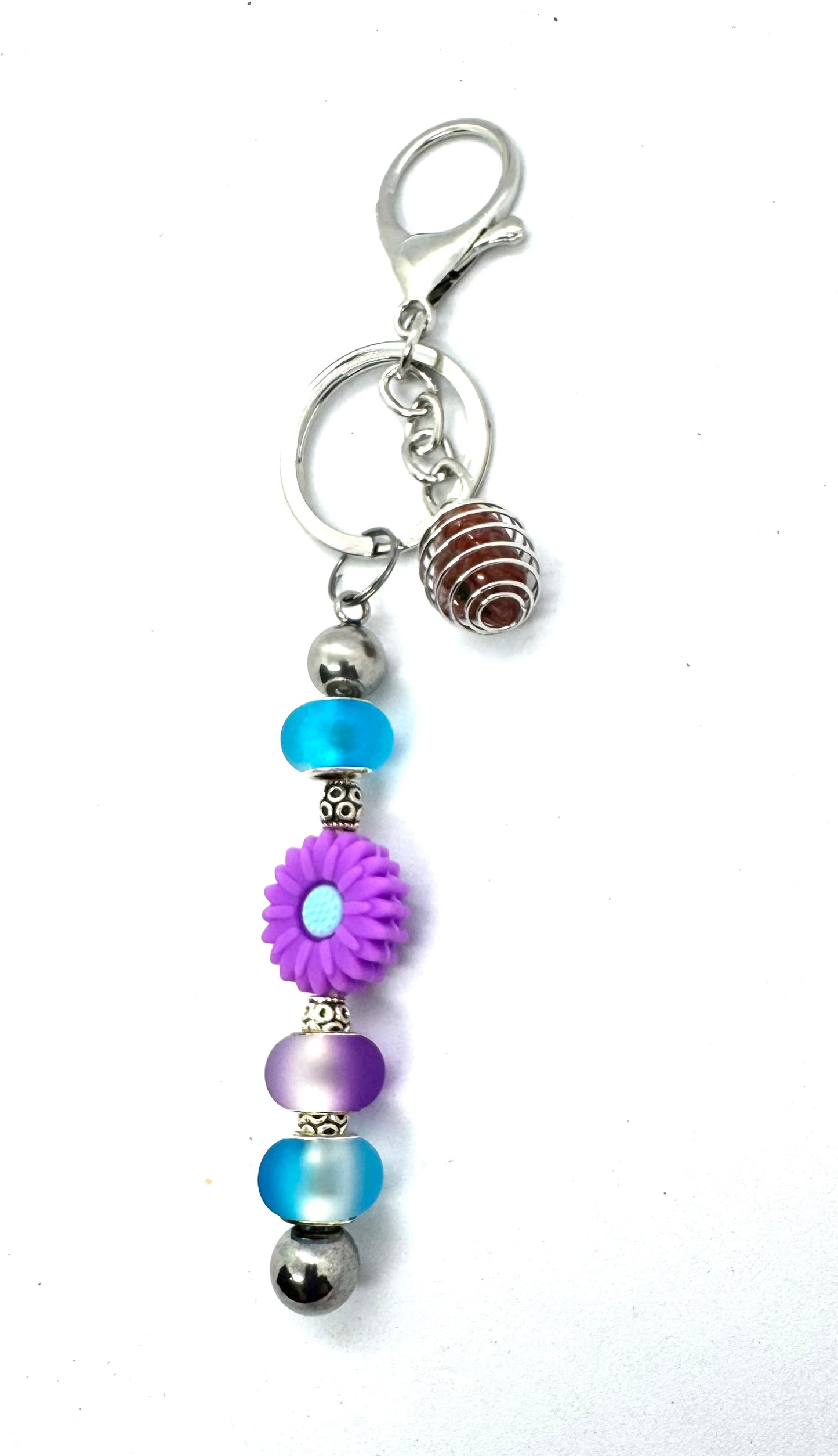 Grow Through the Shit Show | Handmade Purple Daisy & Gemstone Keychain