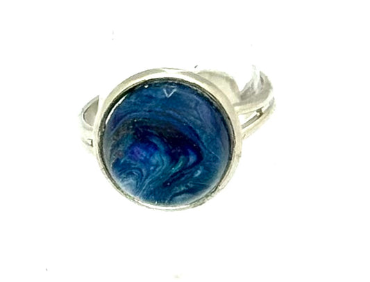#4 Midnight Tide Glass Dome Ring – Deep Blue Swirl Statement Ring