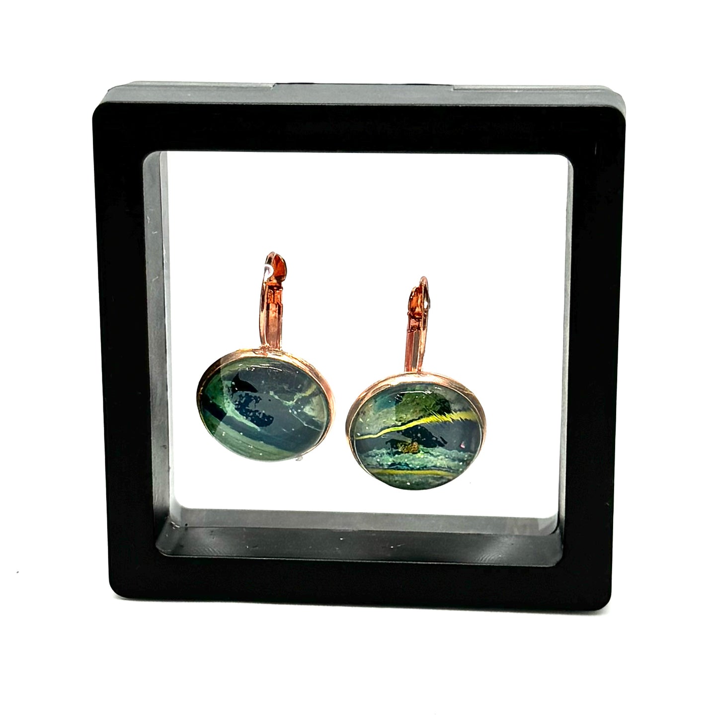 #30 Tempest & Tranquility Glass Dome Earrings – Paint Pour Art Earrings in Rose Gold