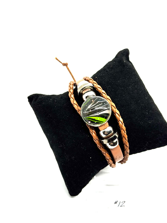 #12 “Main Character Energy” Green Chaos Glass Dome Leather Wrap Bracelet — One-of-a-Kind Handmade Statement Piece | FDSS Exclusive