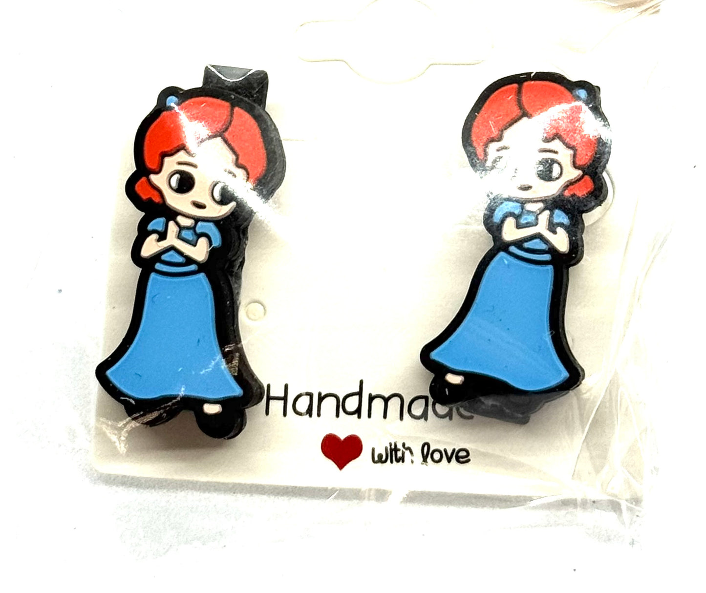 #7 Curious Chaos Redhead Barrettes – Blue Dress Character Clips (2pc Set)