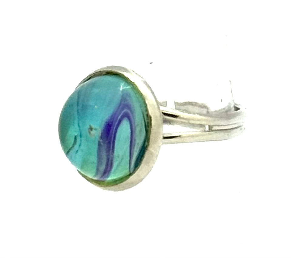 #9 Ocean Rift Glass Dome Ring – Aqua & Indigo Swirl Adjustable Ring