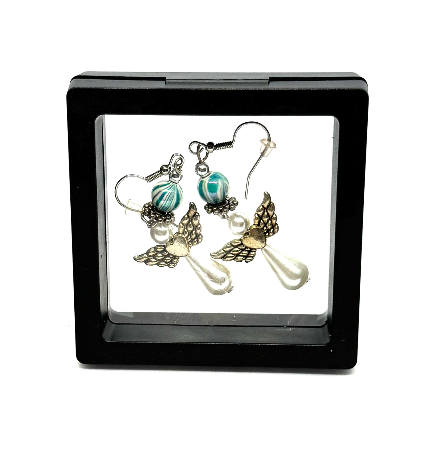#23 Chaos Guardian Earrings – Handmade Angel Wing & Pearl Dangle Earrings