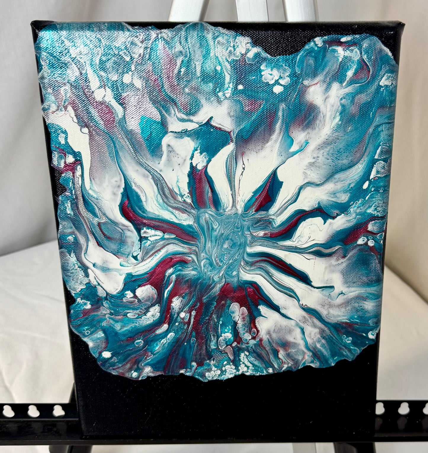 Jellyfish – Teal, White & Crimson Abstract Fluid Art Canvas