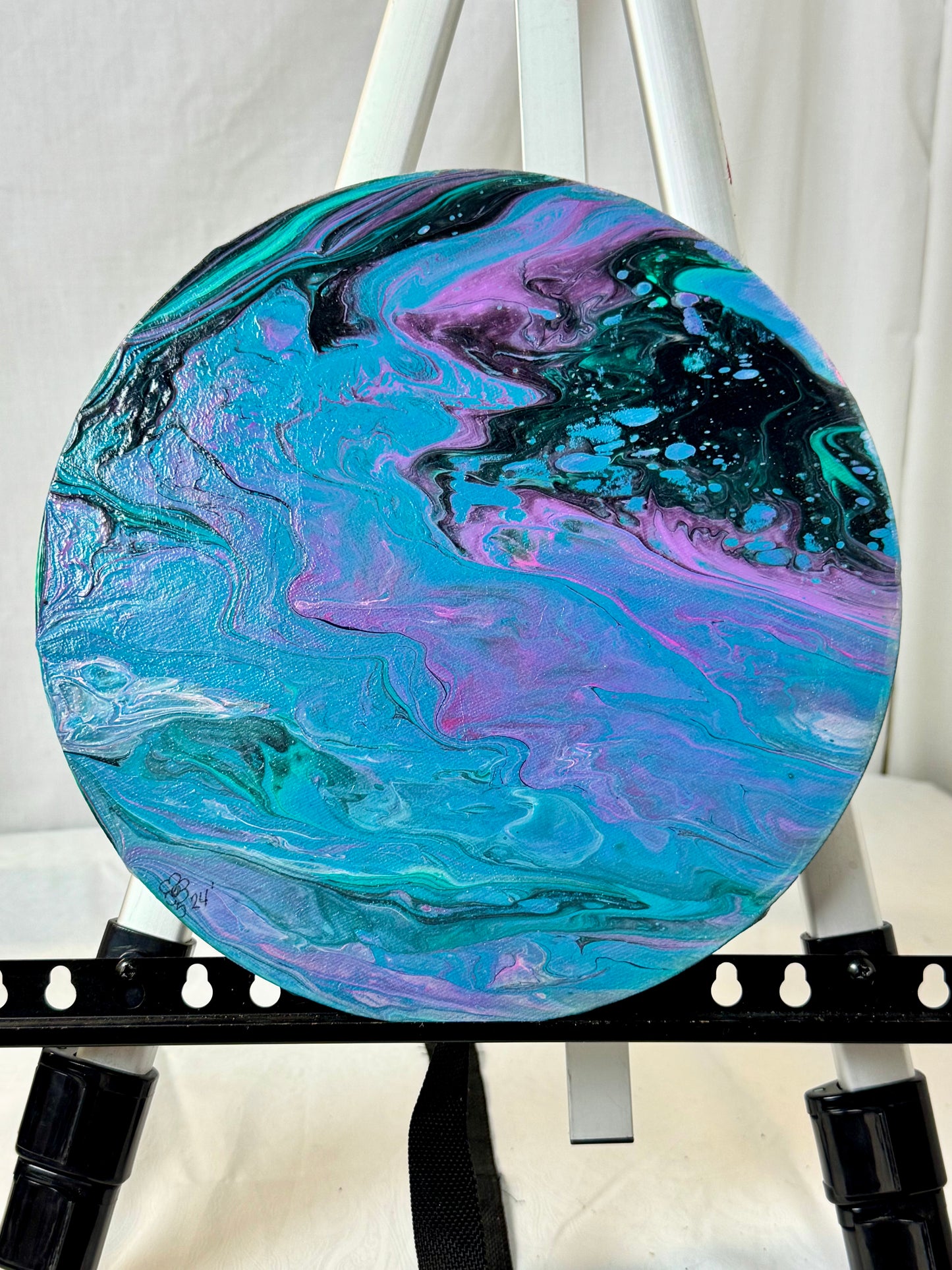 Moon — 10” Round Paint Pour Canvas