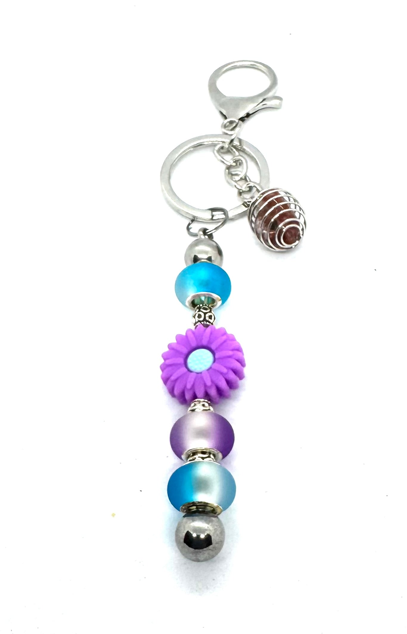 Grow Through the Shit Show | Handmade Purple Daisy & Gemstone Keychain