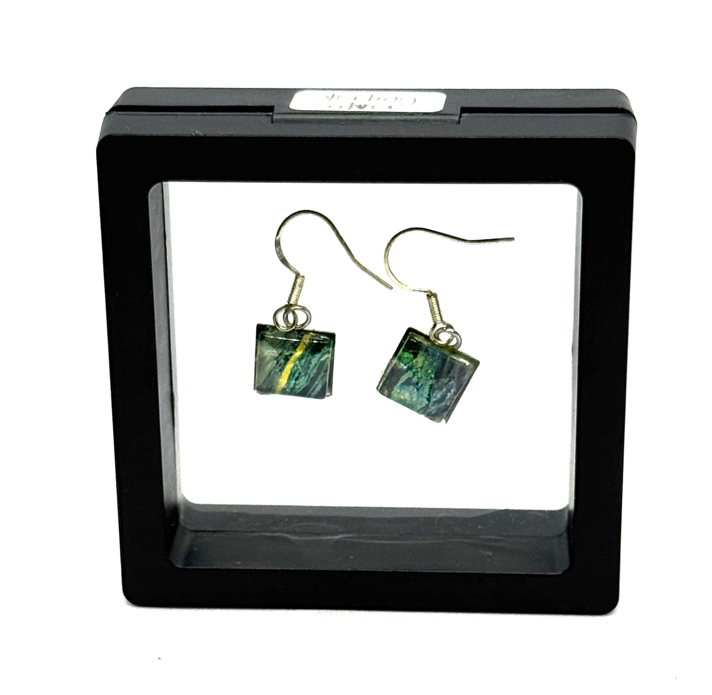#10S Emerald Current Sterling Silver Square Glass Dome Earrings