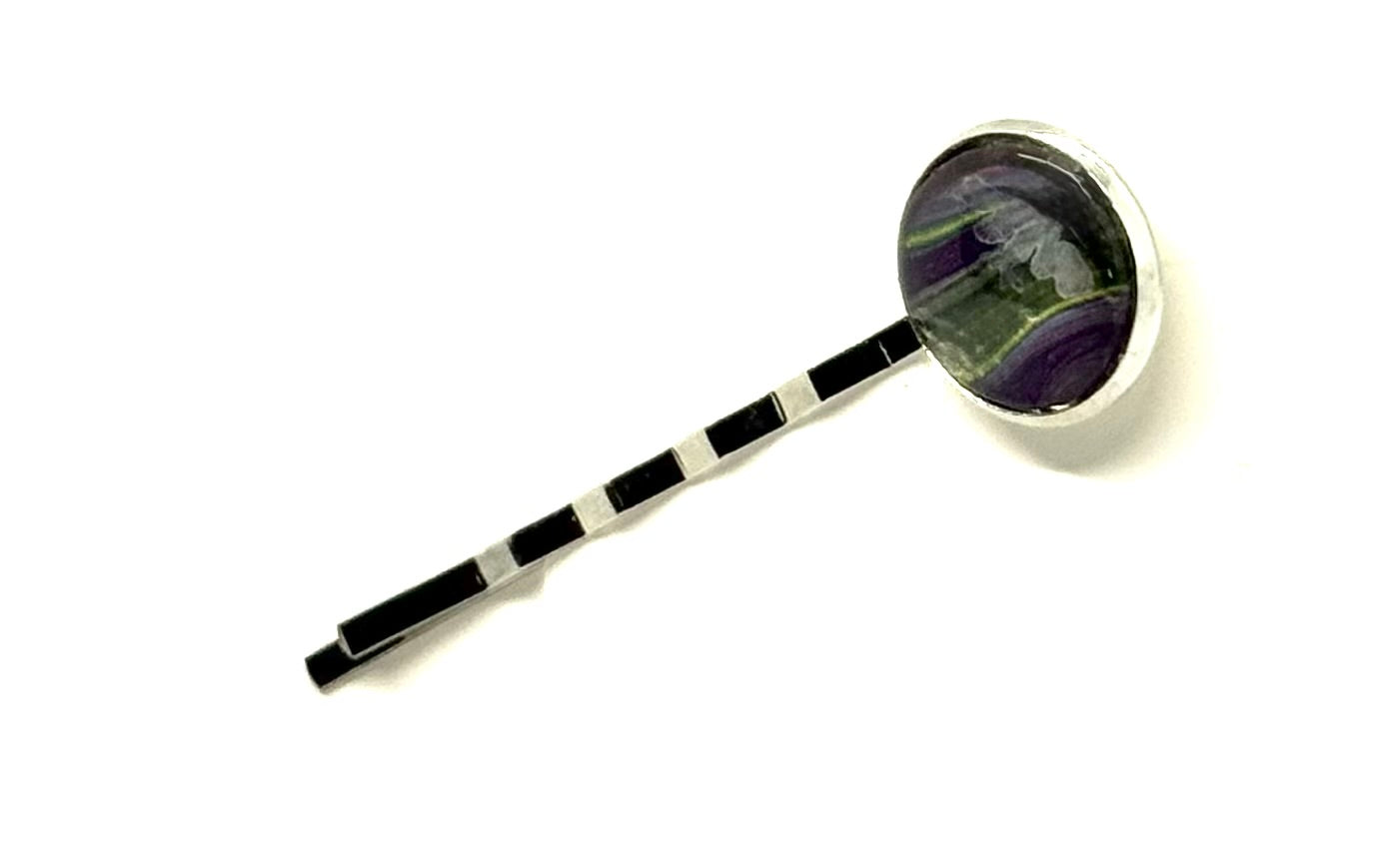 The “I Have My Life Together… Said No One” Handmade Bobby Pin – Purple & Moss Abstract Hair Pin